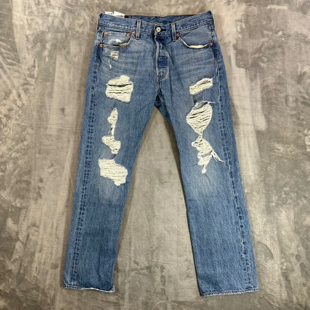 Levi's 501 Original Fit Jeans Men's Size 33x32 Blue Distressed Button Fly